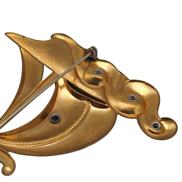 Vintage Brass Sailbaot Sailing Waves Brooch 3" Nautical Boat Retro Silver Tone - Picture 6 of 6